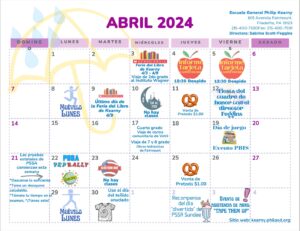 Kearny April Calendar Spanish