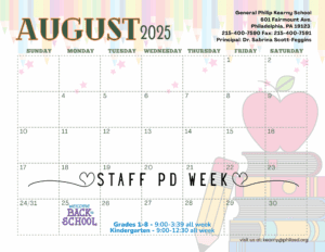 Kearny August 2025 school Calendar
